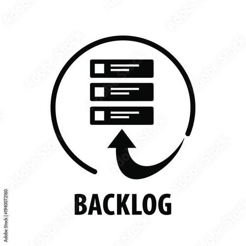 A black and white circular icon depicts stacked server racks with an upward arrow and the text backlog below high quality professional detailed modern elegant stylish
