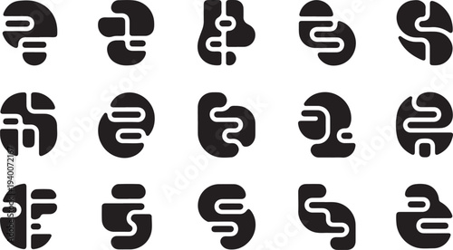 Abstract minimalist monochrome logo icons set with smooth curves and lines