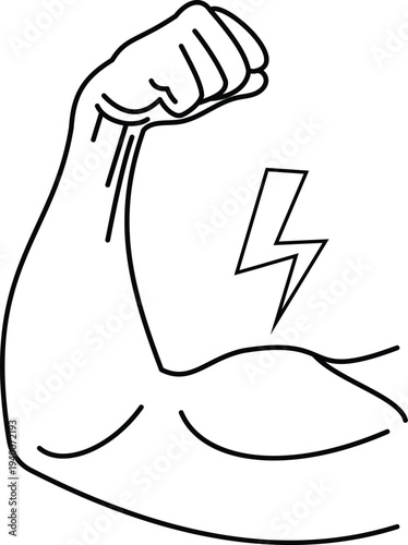 Fotografía Strong Muscular Arm Flexing Biceps with Lightning Bolt Icon – Strength and Power