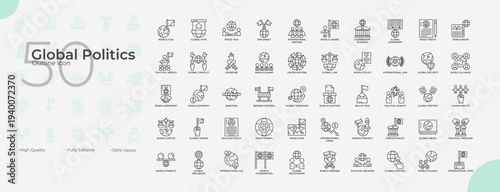 Global Politics Line Editable Icons set