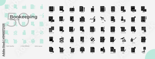 Bookeeping Solid Editable Icons set