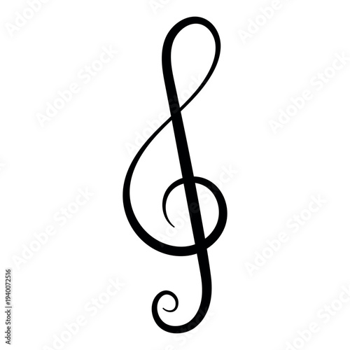 Elegant black treble clef musical symbol isolated on crisp white background for melody harmony and sound