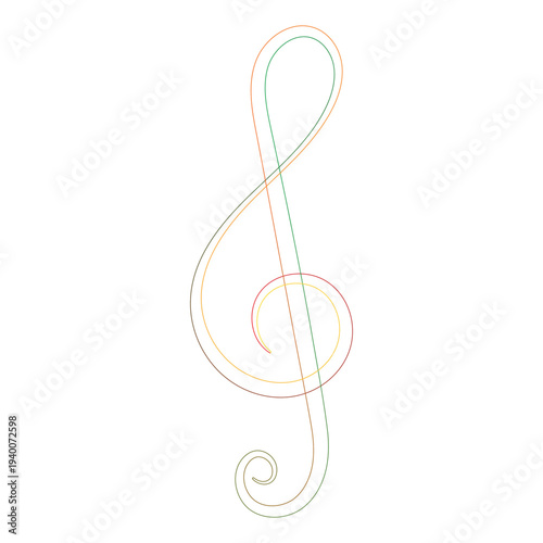 Vibrant abstract treble clef musical symbol created with flowing colourful lines on a clean white background