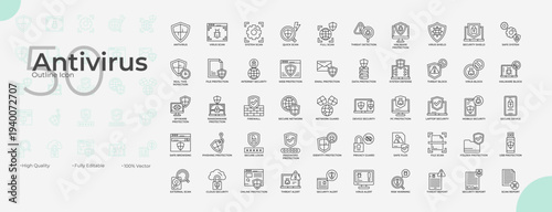 Antivirus Line Editable Icons set