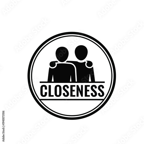 A black circular emblem depicts two silhouetted figures with arms around each other symbolizing closeness and support with text below high quality professional detailed