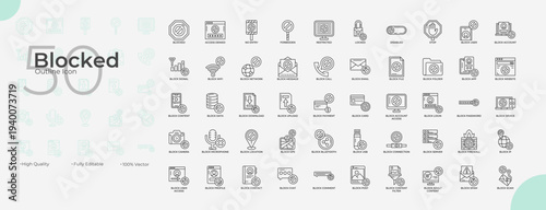 Blocked Line Editable Icons set