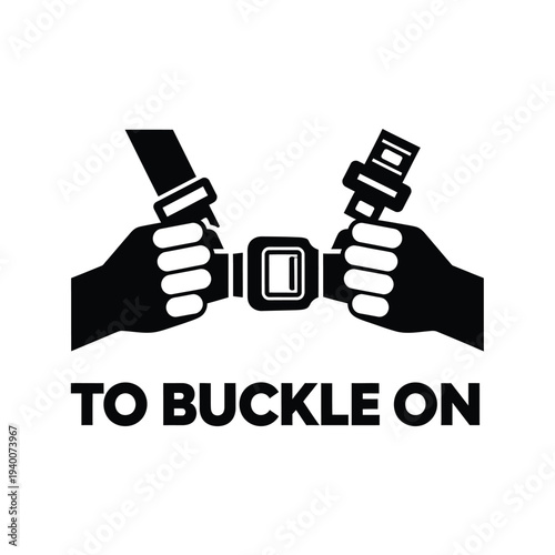 A graphic illustration depicts two hands fastening a seatbelt buckle with text prompting the user to buckle up for safety high quality professional detailed