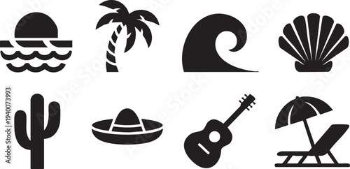 Tropical Summer Beach Vacation Icons