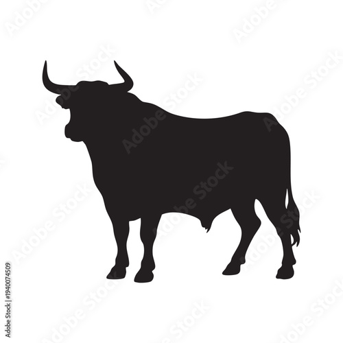 Black silhouette of a bull and cow farm animal illustration isolated on white background