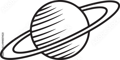 Detailed handdrawn illustration of saturn with rings isolated in one design