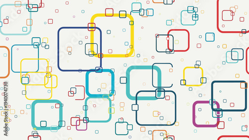 Creative abstract background featuring a variety of colorful rounded squares of different sizes scattered across a light grey surface.
