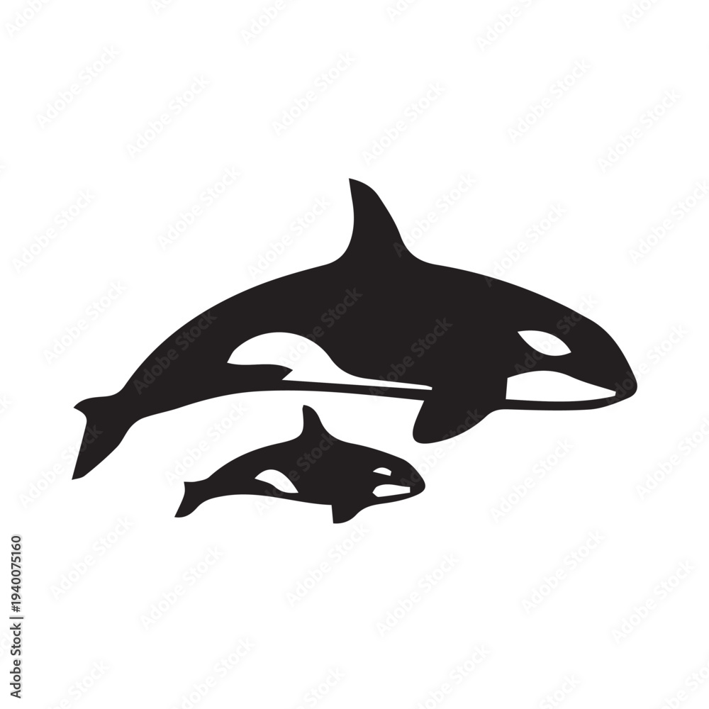 Obraz premium Orca Whale Silhouette – Minimal Whale Black and White Vector Icon