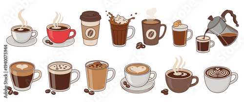 Assorted Coffee Drinks and Coffee Making Utensils latte