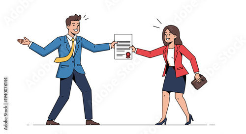 Business Partners Signing Contract Agreement Deal Vector Illustration