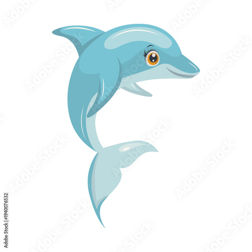 Cute Dolphin Character in Action. Vector Illustration in Cartoon Style.