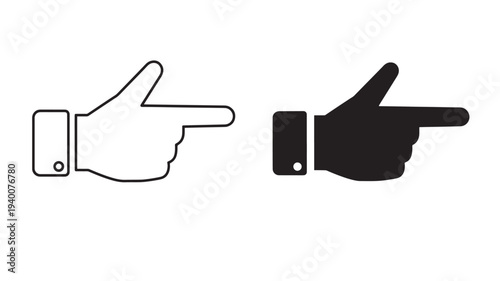 Hand pointing gesture icon with index finger extended in outline and solid black versions for direction