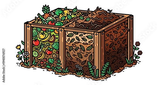 Compost Bin with Fresh Organic Waste.