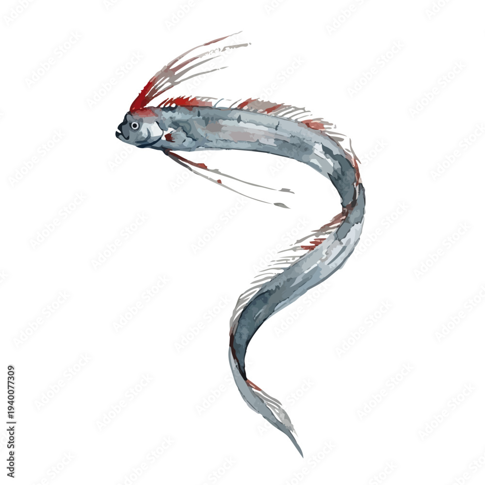 Fototapeta premium Mysterious watercolor style deep sea fish illustration, fantasy abyssal creature/深海魚
