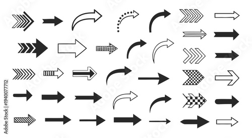 Arrow icons, large set of diverse directional pointers and navigation symbols, isolated on white background