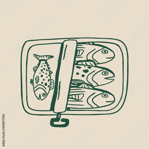 hand drawn sardine fish doodle cartoon illustration