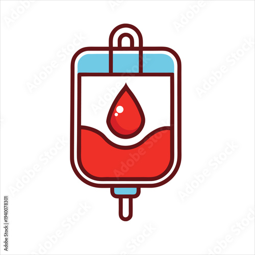 Blood Transfusion Bag Icon Medical IV Drip Blood Donation Healthcare Symbol Flat Vector Illustration