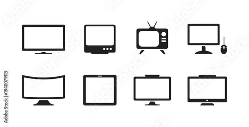 Television and computer monitor screen icons featuring vintage tv sets and modern display equipment