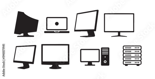 Computer device vector icons desktop monitor laptop and server hardware electronic equipment set