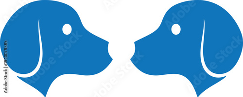 Illustration of two blue dog head silhouettes facing each other