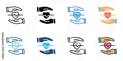 Medical Coverage icons set multiple style collection. Editable stroke 
