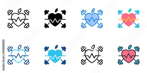 Wellness Program icons set multiple style collection. Editable stroke 
