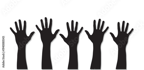 Five black raised hands with varying finger positions