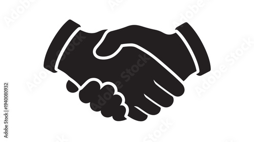Handshake icon with black solid silhouette, representing agreement and partnership. featuring business, deal, cooperation with meeting and symbol