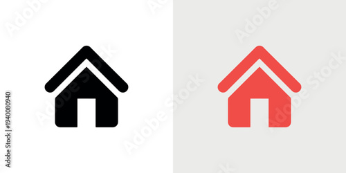 Black and red house on white and gray background symbol