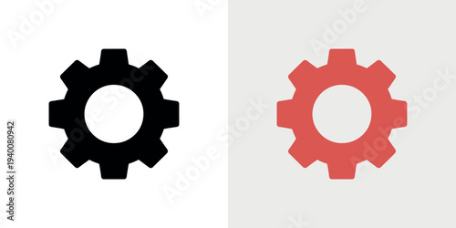 Black and red gear on white and gray background symbol