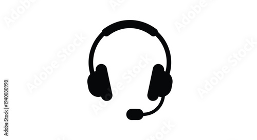 Simple black silhouette of a headset with an attached microphone
