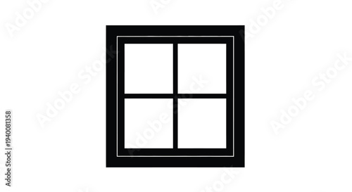 Simple black window frame with four panes against a white background