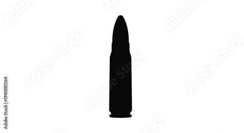 Silhouette of a bullet against a stark white background