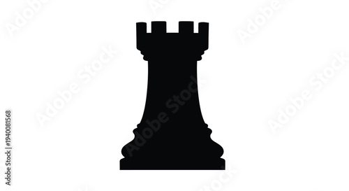 Silhouetted chess rook isolated on a plain white background