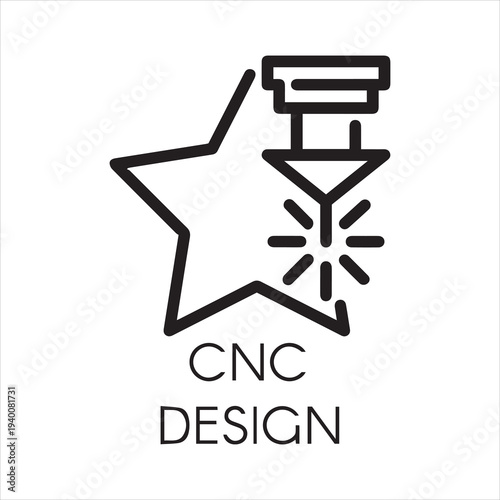 CNC laser design icon in outline style. Computer numerical controlled machine for precise cutting, engraving and other work on hard materials. Graphic contour pictogram. Vector illustration