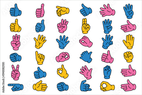 Colorful thumbs up and hand gestures