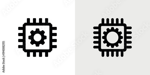 Black and white computer processor with gear inside