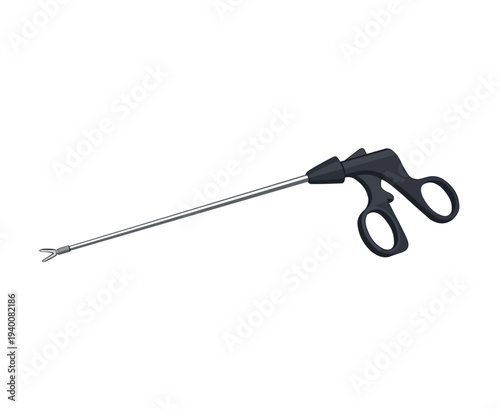 Black And Silver Laparoscopic Surgical Instrument On White Background