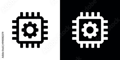Black and white gear on microchip symbol technology