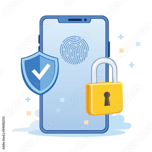 Mobile security with smartphone fingerprint padlock and shield