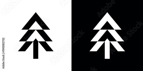 Black and white geometric tree on contrasting backgrounds