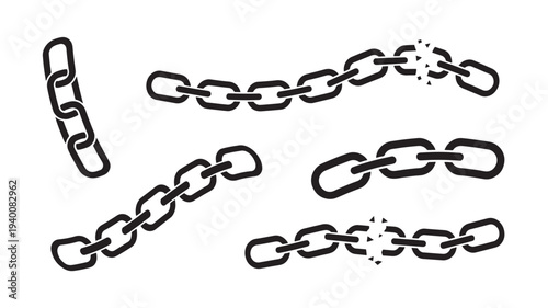 Chain links graphic elements with some broken chains symbolizing disconnection and vulnerability, on a white background.