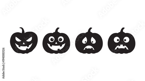 Pumpkins carved with various expressions, representing different emotions for Halloween celebrations and decorations