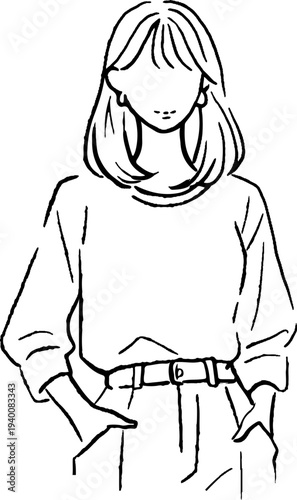 カジュアルな雰囲気の若い女性のイラスト　ベクター