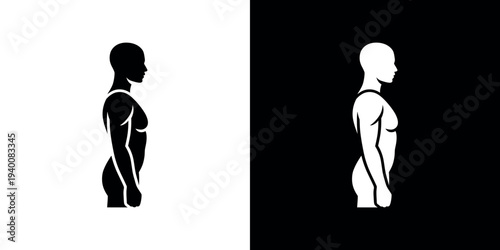 Black and white human silhouettes on contrasting backgrounds