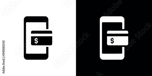 Black and white of mobile phone with credit card symbol